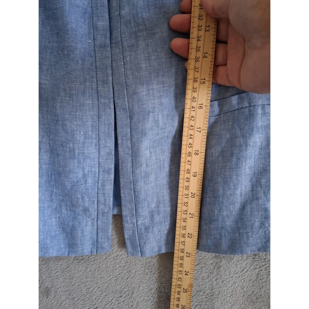 Talbots Linen Blazer 8P Blue Open Front 3/4 Sleeve Coastal Preppy Quiet Luxury